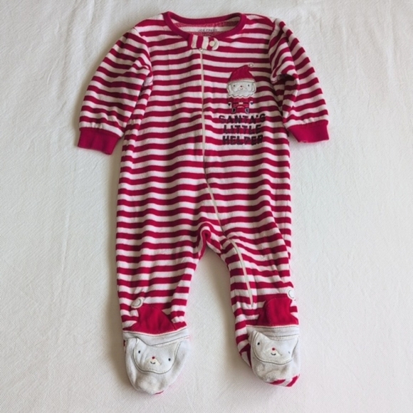 joe fresh santa striped velour zipper footie sleeper pajamas 6-12 months baby - Picture 1 of 6